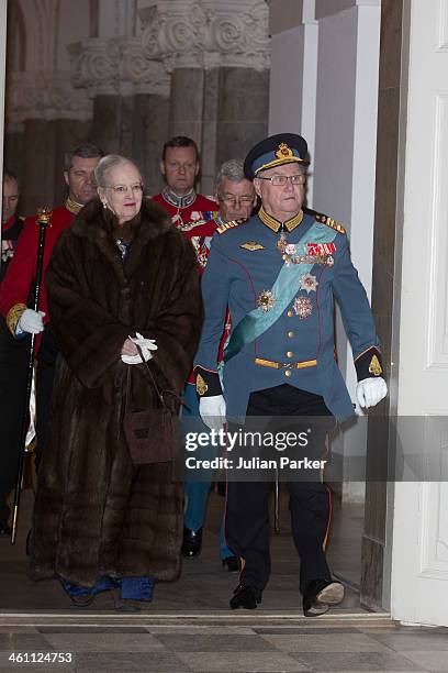 Queen Margrethe of Denmark and Prince Henrik of Denmark attend a New Year's Levee held by Queen Margrethe of Denmark for officers from the Defence...