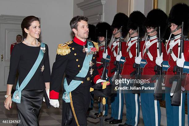 Crown Princess Mary of Denmark and Crown Prince frederik of Denmark attend a New Year's Levee held by Queen Margrethe of Denmark for officers from...