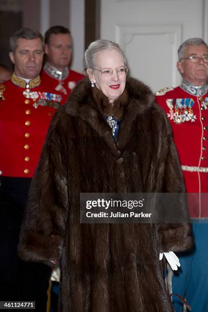 Queen Margrethe of Denmark attends a New Year's Levee held by Queen Margrethe of Denmark for officers from the Defence and Danish Emergency...