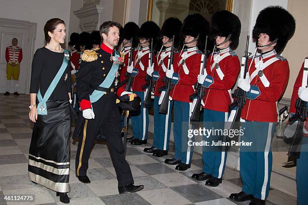 Crown Princess Mary of Denmark and Crown Prince frederik of Denmark attend a New Year's Levee held by Queen Margrethe of Denmark for officers from...