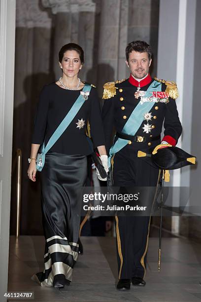 Crown Princess Mary of Denmark and Crown Prince frederik of Denmark attend a New Year's Levee held by Queen Margrethe of Denmark for officers from...