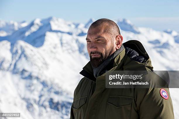 Dave Bautista poses at the photo call for the 24th Bond film 'Spectre' at ski resort on January 7, 2015 in Soelden, Austria.