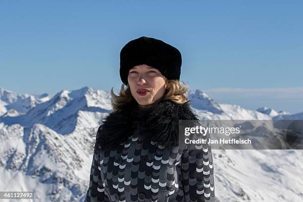 Lea Seydoux poses at the photo call for the 24th Bond film 'Spectre' at ski resort on January 7, 2015 in Soelden, Austria.