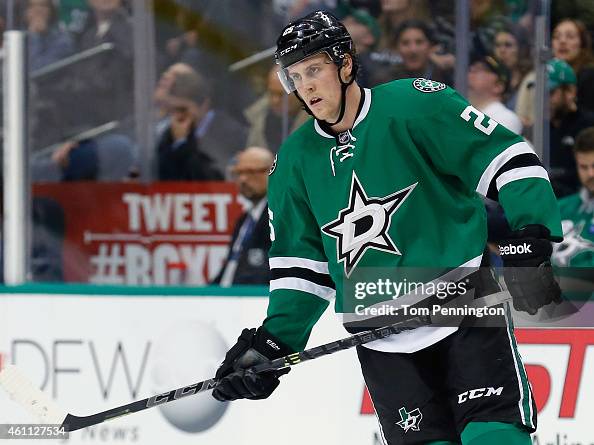 Brett Ritchie Brett Ritchie of the Dallas Stars skates against the Columbus Blue ...