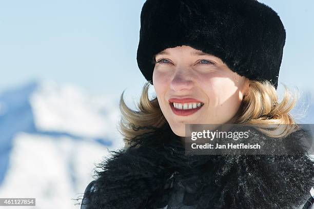 Lea Seydoux poses at the photo call for the 24th Bond film 'Spectre' at ski resort on January 7, 2015 in Soelden, Austria.