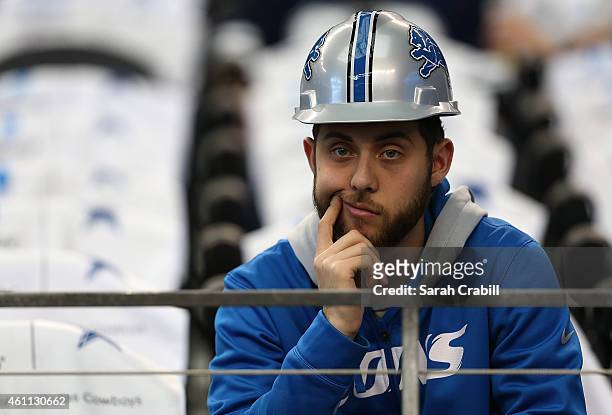 Detroit Lions fan looks on before a NFC Wild Card Playoff game against the Dallas Cowboys at AT&T Stadium on January 4, 2015 in Arlington, Texas.