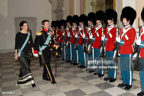 Crown Princess Mary of Denmark and Crown Prince Frederik of Denmark attend a New Year's Levee held by Queen Margrethe of Denmark for officers from...