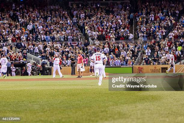 American League All-Star Glen Perkins of the Minnesota Twins jogs to the mound in the 9th inning to pitch against the National League All-Stars...