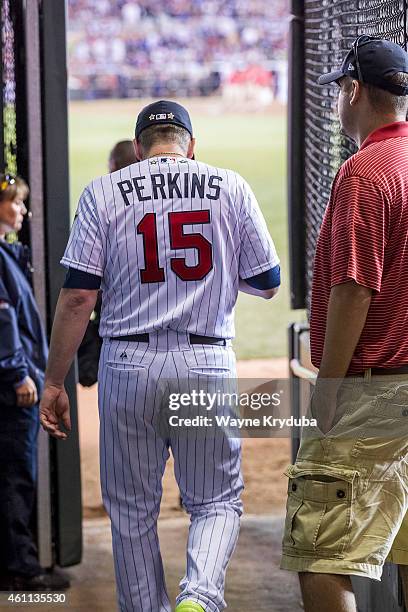 American League All-Star Glen Perkins of the Minnesota Twins enters the game in the 9th inning from the bullpen to pitch against the National League...