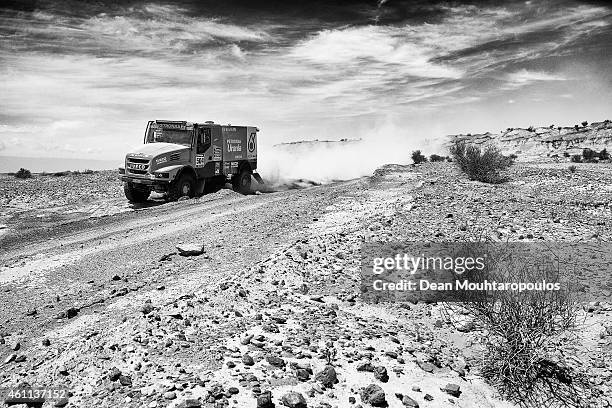 Hans Stacey and Bernard Der Kinderen of the Netherlands and Serge Bruynkens of Belgium for Petronas Team De Rooy Powerstar IVECO compete during day 3...