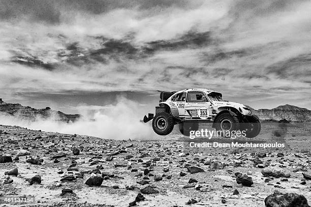 Stephane Henrard and Bruno Barbier of Belgium for the Henrard Racing Team in the VW Volkswagen 3L compete during day 3 of the Dakar Rallly on January...