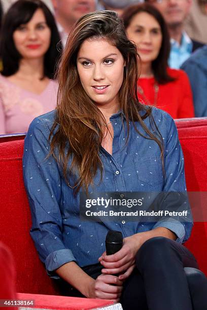 Singer Fanny Leeb, daughter of Michel Leeb, presents her album 'Arrow' during the 'Vivement Dimanche' French TV Show at Pavillon Gabriel on January...