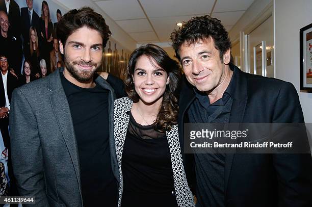Tom Leeb, Elsa Leeb and singer Patrick Bruel attend the Michel Leeb's 'Vivement Dimanche' French TV Show at Pavillon Gabriel on January 7, 2015 in...
