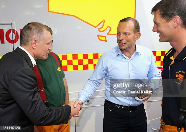 South Australia Premier Jay Weatherill greets Australian Prime Minister, Tony Abbott on January 8, 2015 in Adelaide, Australia. Prime Minister Abbott...