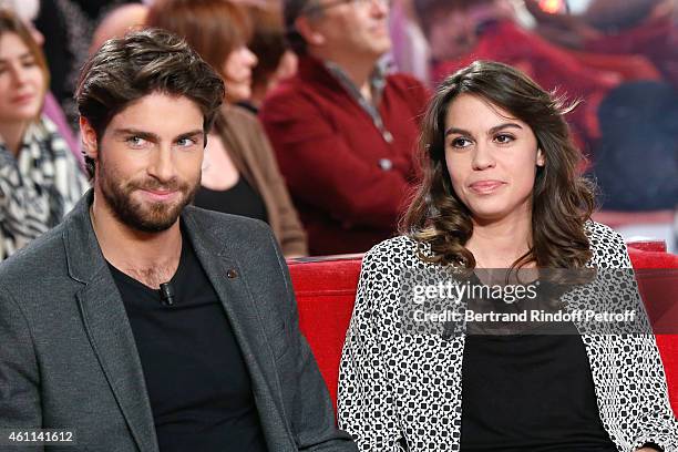 Children of Main guest of the show Michel Leeb Tom Leeb and Elsa Leeb attend the 'Vivement Dimanche' French TV Show at Pavillon Gabriel on January 7,...