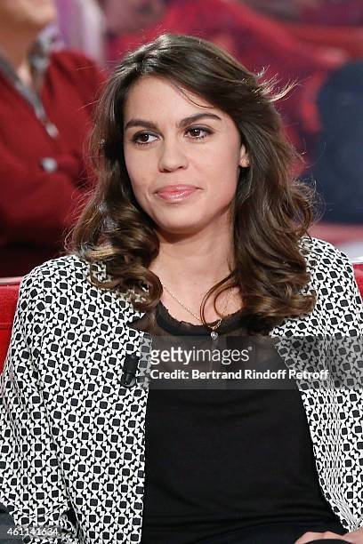 Daughter of Main guest of the show Michel Leeb, Elsa Leeb attends the 'Vivement Dimanche' French TV Show at Pavillon Gabriel on January 7, 2015 in...