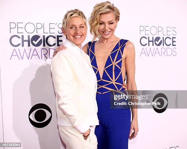 Personality Ellen DeGeneres and actress Portia de Rossi attend The 41st Annual People's Choice Awards at Nokia Theatre LA Live on January 7, 2015 in...
