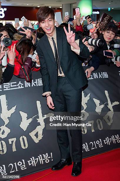 South Korean actor Lee Min-Ho arrives the showcase for "Gangnam Blues" at Times Square on January 6, 2015 in Seoul, South Korea. The film will open...