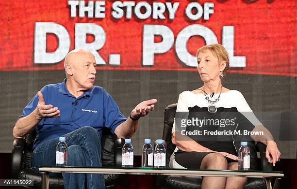 Dr. Jan Pol and his wife Diane speak onstage during the Nat Geo WILD's 'Incredible! The Story of Dr. Pol' as part of the 2015 Winter Television...