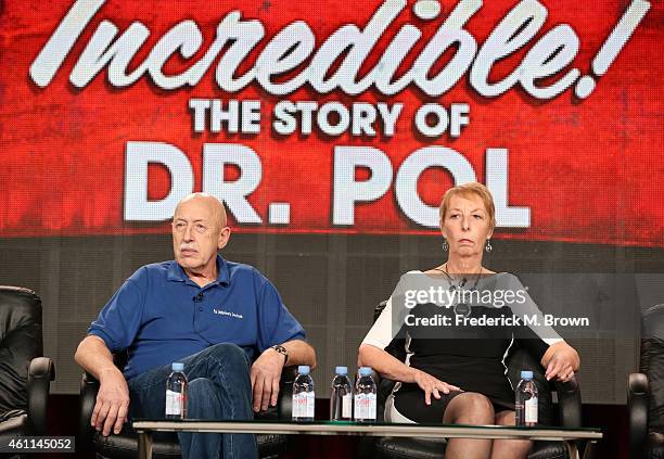 Dr. Jan Pol and his wife Diane speak onstage during the Nat Geo WILD's 'Incredible! The Story of Dr. Pol' as part of the 2015 Winter Television...