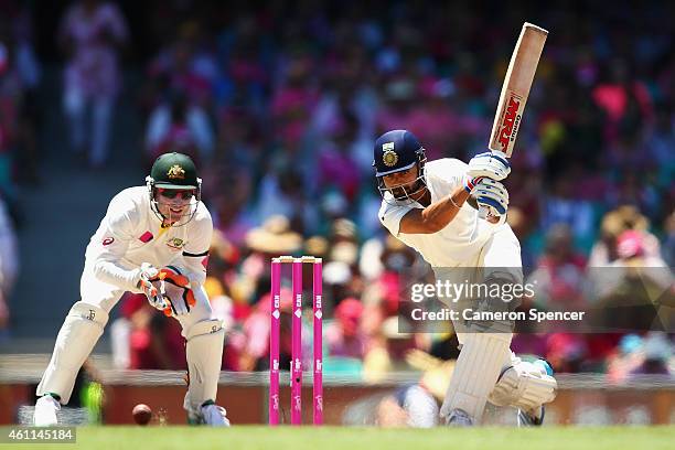 Virat Kohli of India bats during day three of the Fourth Test match between Australia and India at Sydney Cricket Ground on January 8, 2015 in...