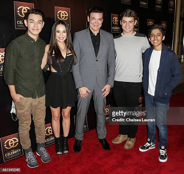 Actors Ryan Potter, Janel Parrish, producer George Caceres, actors Garrett Clayton and Karan Brar attend The Celebrity Experience at Hilton Universal...