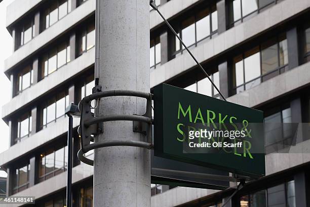 The sign for a branch of Marks & Spencer on January 7, 2014 in London, England. The food and clothing retailer, which has traded for 130 years, has...