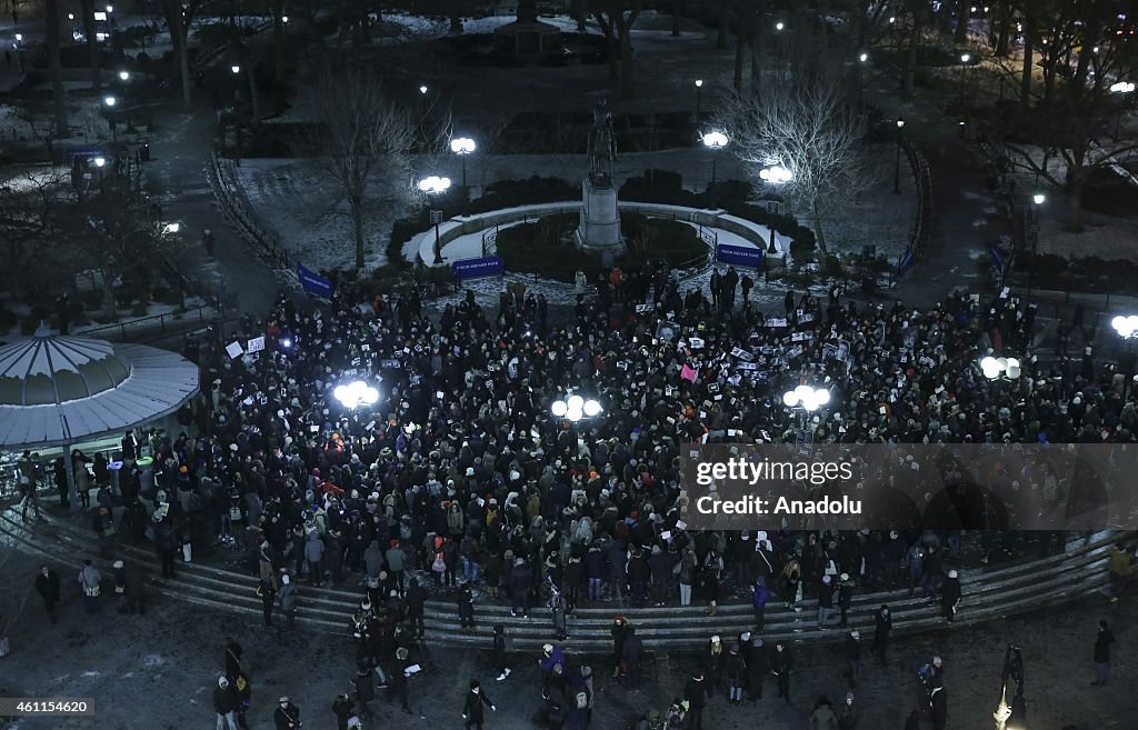 Protest in New York against gun attack on French Magazine "Charlie Hebdo"