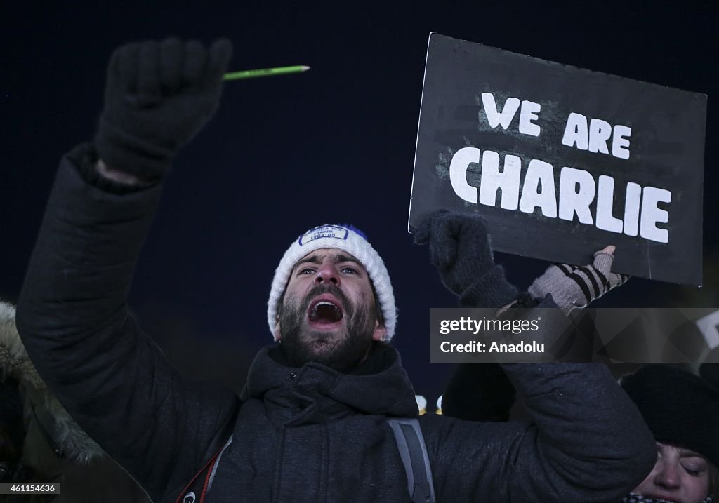 Protest in New York against gun attack on French Magazine "Charlie Hebdo"
