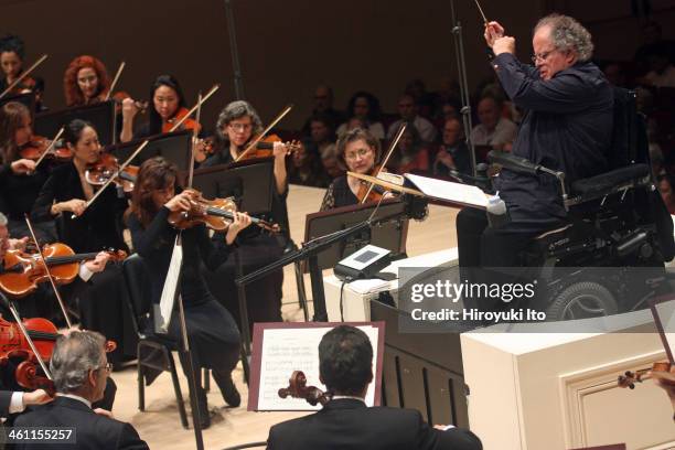 The Met Orchestra performing all-Mahler program at Carnegie Hall on Sunday afternoon, December 22, 2013.This image:James Levine leading the Met...