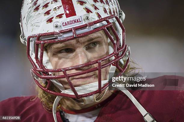 Fullback Ryan Hewitt of the Stanford Cardinal waits on the sidelines during a PAC-12 NCAA football game against the California Golden Bears played on...