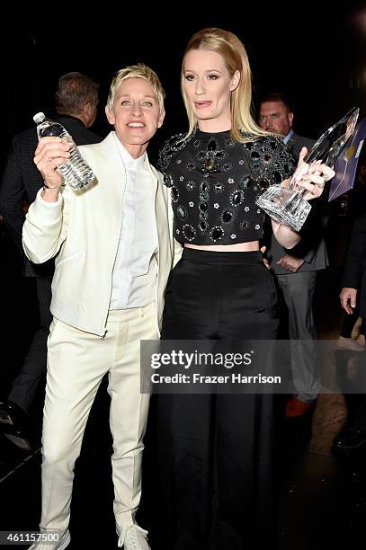 Personality Ellen DeGeneres and recording artist Iggy Azalea attend the The 41st Annual People's Choice Awards at Nokia Theatre LA Live on January 7,...