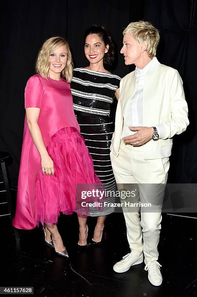 Actresses Kristen Bell, Olivia Munn and TV personality Ellen DeGeneres attend The 41st Annual People's Choice Awards at Nokia Theatre LA Live on...