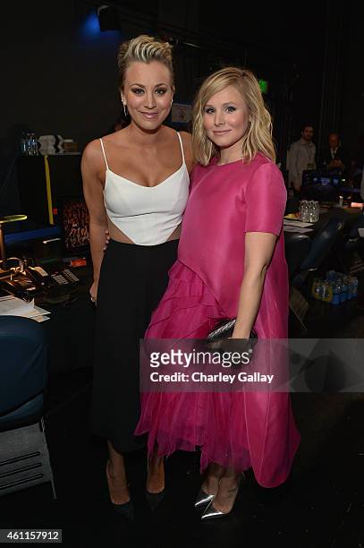 Actors Kaley Cuoco-Sweeting and Kristen Bell attend the The 41st Annual People's Choice Awards at Nokia Theatre LA Live on January 7, 2015 in Los...
