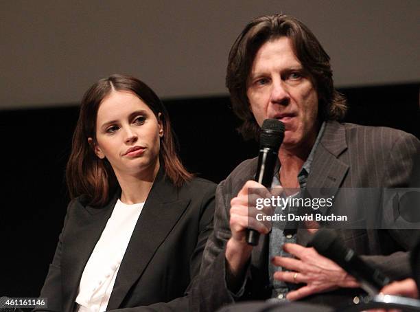 Actress Felicity Jones and director James Marsh attend The Contenders Screening and Q&A of "The Theory of Everything" at Billy Wilder Theater at The...