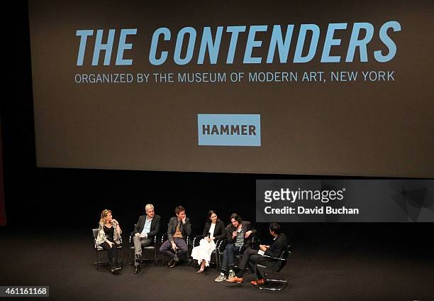 Producer Lisa Bruce, screenwriter and producer Anthony McCarten, actor Eddie Redmayne, actress Felicity Jones, director James Marsh and MoMA Chief...