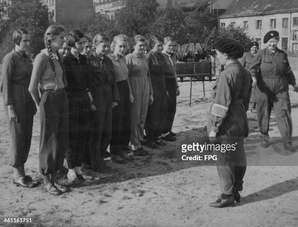 Girls of the Hitler Youth movement undergoing training during World War Two, Germany, circa 1939-1945.