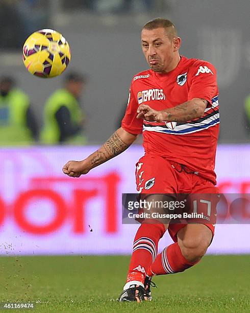 Angelo Palombo of UC Sampdoria in action during the Serie A match between SS Lazio and UC Sampdoria at Stadio Olimpico on January 5, 2015 in Rome,...