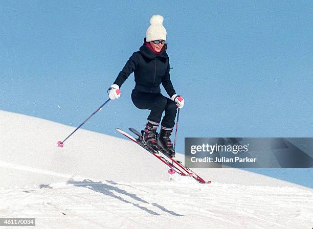 Tara Palmer Tompkinson, on a Skiing holiday on January 5, 1999 in Klosters, Switzerland.