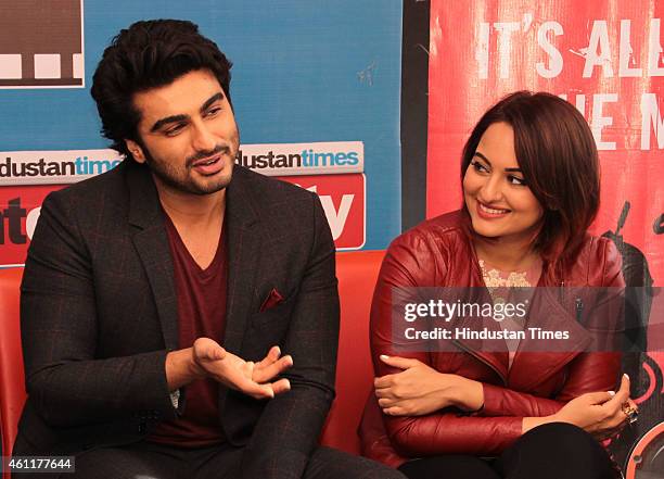 Bollywood actors Arjun Kapoor and Sonakshi Sinha during an exclusive interview for their upcoming movie Tevar at HT Media Office on January 05 New...