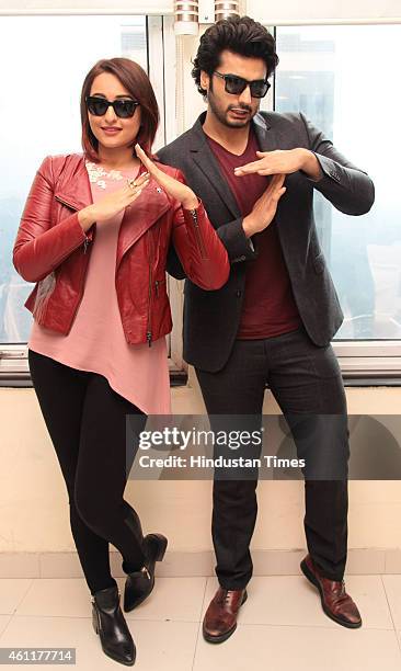 Bollywood actors Arjun Kapoor and Sonakshi Sinha during an exclusive interview for their upcoming movie Tevar at HT Media Office on January 05 New...