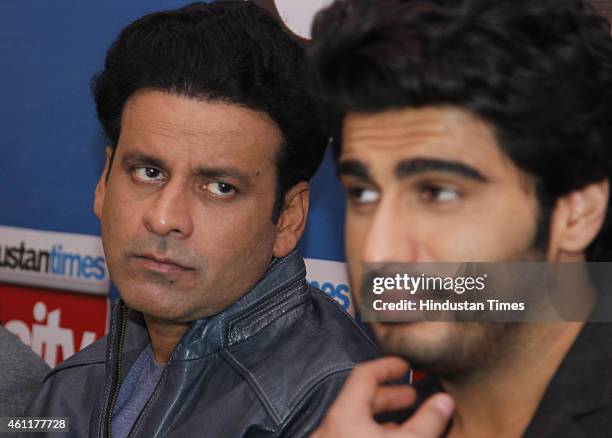 Bollywood actors Manoj Bajpai and Arjun Kapoor during an exclusive interview for their upcoming movie Tevar at HT Media Office on January 05 New...