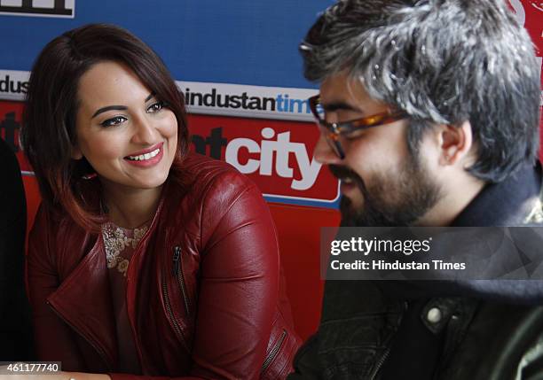 Bollywood actor Sonakshi Sinha and director Amit Sharma during an exclusive interview for their upcoming movie Tevar at HT Media Office on January 05...