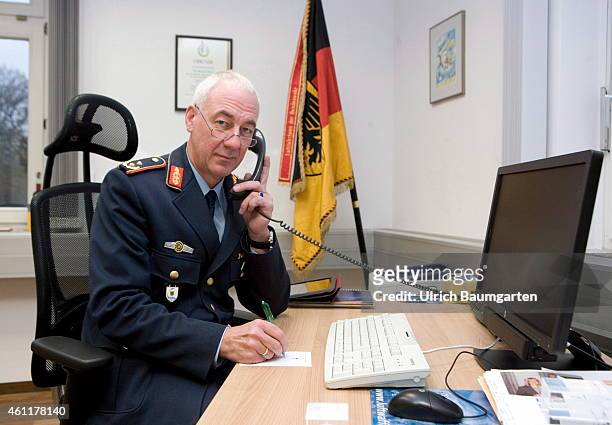 General Major Dr. Ansgar Rieks, chief of the German Military Aviation Authority, in his office in Cologne Air Force barracks, on January 08, 2015 in...