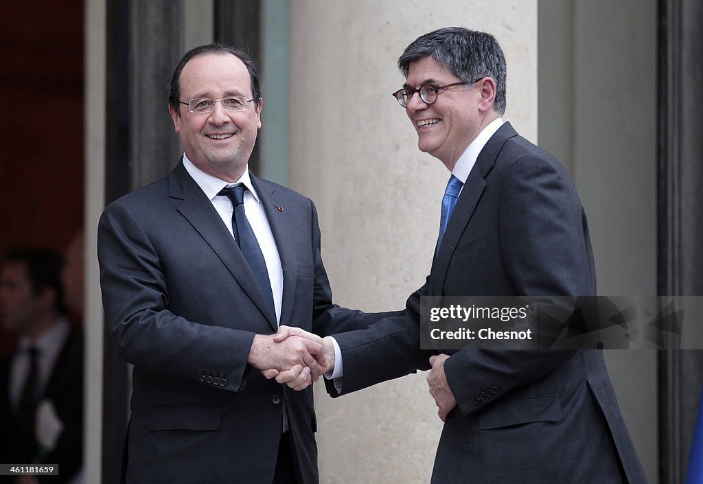 French President Francois Hollande Receives Jack Lew, U.S. Treasury Secretary At Elysee Palace