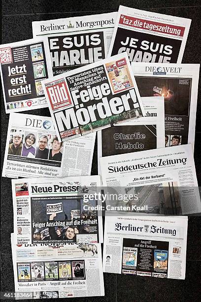 In this Photo Illustration, the front covers of German newspapers 'Morgenpost,' 'Berliner Morgenpost,' 'Bild,' 'Die Tageszeitung,' 'Die Welt'...