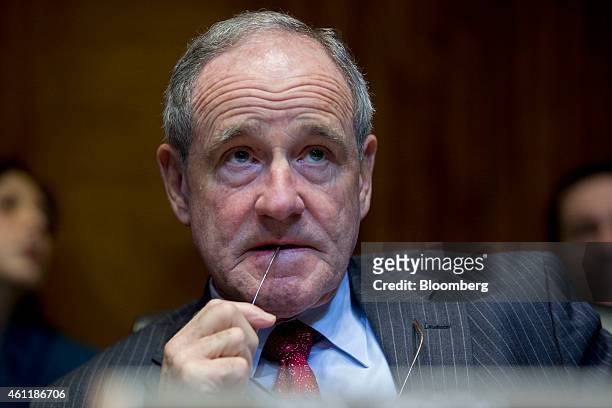 Senator Jim Risch, a Republican from Idaho, attends a Senate Energy and Natural Resources Committee business meeting to markup an original bill to...