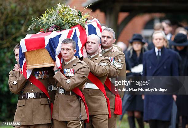 Charles Wellesley, 9th Duke of Wellington follows soldiers of the 1st Battalion The Yorkshire Regiment carrying the coffin bearing his father Arthur...