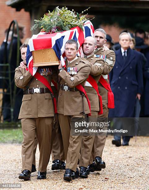 Charles Wellesley, 9th Duke of Wellington follows soldiers of the 1st Battalion The Yorkshire Regiment carrying the coffin bearing his father Arthur...