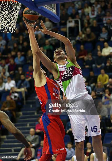 Mirza Begic, #15 of Laboral Kutxa Vitoria in action during the Euroleague Basketball Top 16 Date 2 game between CSKA Moscow v Laboral Kutxa Vitoria...